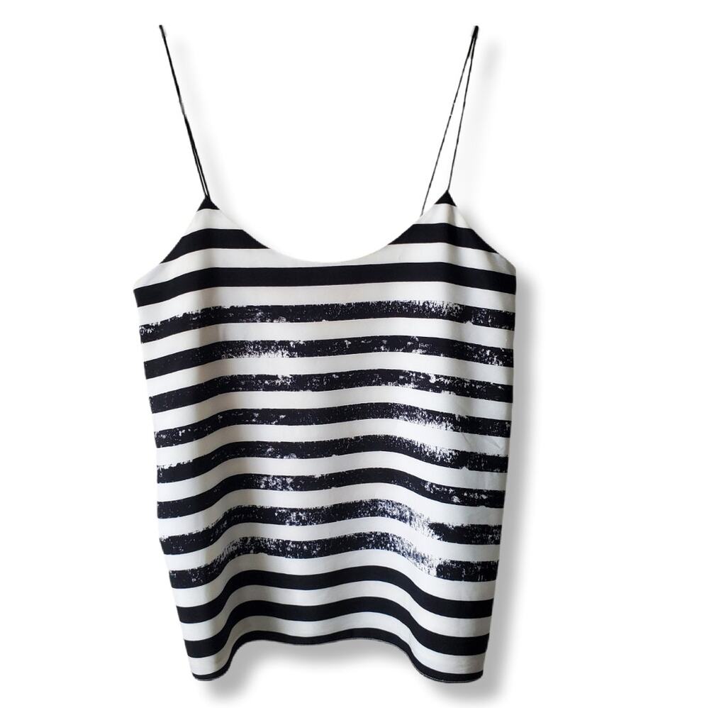 Women Tibi Black Ivory Stripe Silk Cami Top 4 Career Casual Coastal Neutral